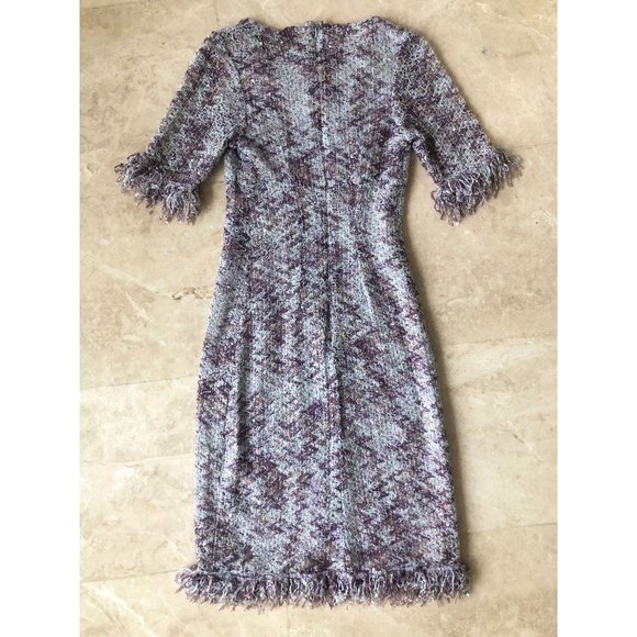 Mint boho chic ANNA SUI Fall Winter 90s knee length lavender purple dress fringe - Picture 5 of 7